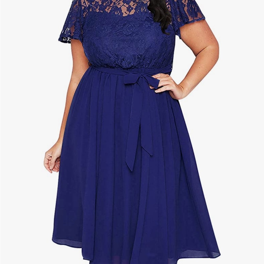 NWT Nemidor Royal Blue Scoop Neck Lace Top Plus Cocktail Party Midi Dress 20W